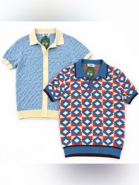 OXKNIT Retro Knit Polo Shirts Lot 2 Size L NWT 60s 70s Mod